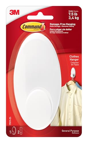 Command Large White Clothes Hanger with Hook and Strips