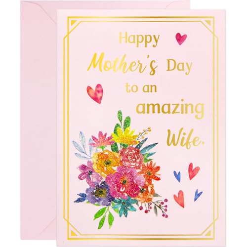 Gold Foil Happy Mother's Day Card for Wife - 5x7 with Stickers