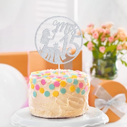 Mis Quince 15 Cake Topper - Elegant Silver Glitter Decoration