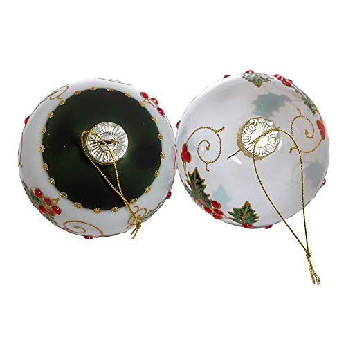 Holly Leaves and Berries Glass Ornament Set - 80mm Holiday Decorations