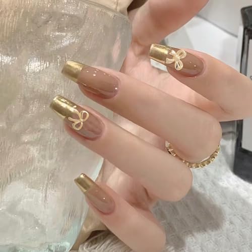 LUNARWHIRL 30 Pcs Metal Bow Nail Charms - 3D Golden Bowknot Gems
