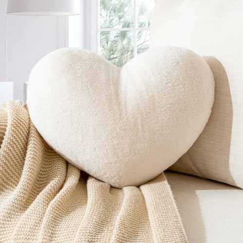 Heart Shaped Pillow - Soft Faux Rabbit Fur, 12.8x9.8in