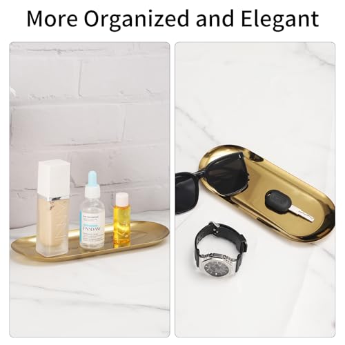 ANABIUP 2-Pack Oval Gold Decorative Trays for Vanity and Jewelry Storage