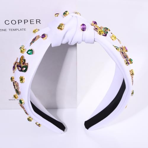 CEALXHENY Mardi Gras Crystal Knotted Headband Crown Mask Hair Accessory