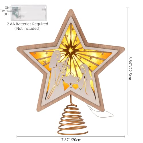 Christmas Star Tree Topper White Wooden 3D Glittered LED with Timer