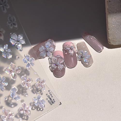 Sutaozhi 5D Embossed Floral Nail Stickers Holographic Self-Adhesive Flower Decals