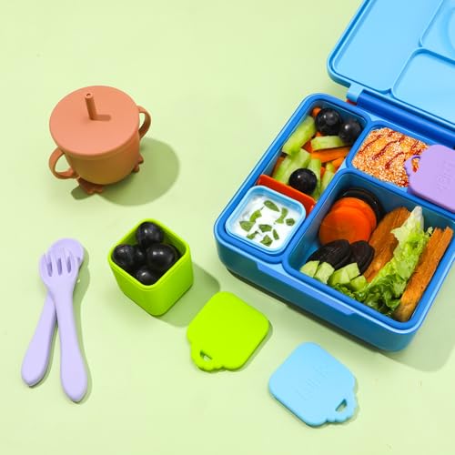 LUTER 4oz Dip Containers for Lunch Boxes - Blue & Green Silicone Set of 2