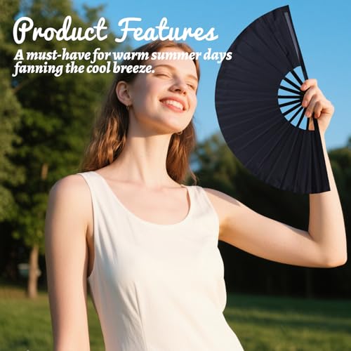 Glitter Folding Hand Fan for Line Dancing - 13 Inch Black