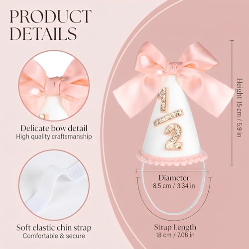 Pink Half Birthday Hat with Satin Bow - Glitter Cone Party Hat