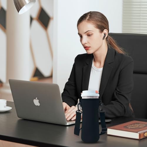 2 Pcs Neoprene Water Bottle Sleeve for Cirkul Water Bottle 32 Oz, Carrier With Strap for Cirkul, Insulated Sleeve for Plastic & Stainless Steel Bottles Black/Blue