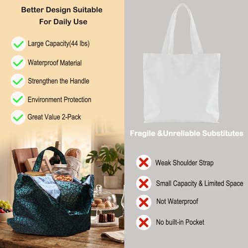 Reusable Grocery Bags - 2 Pack Large Foldable Shopping Totes