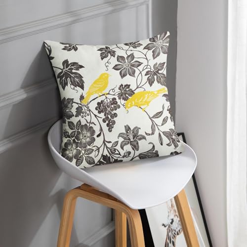 Emvency Vintage Floral Bird Throw Pillow Cover, 16x16 Inch Gray Velvet
