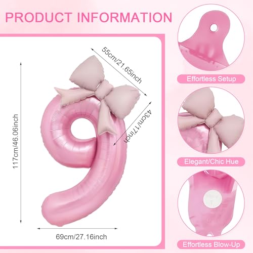 40 Inch Pink Number 9 Balloon - Giant Mylar Foil for Parties