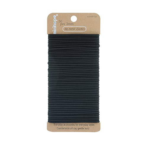 minihope 2mm Black Elastic Hair Ties 50 Count No-Metal Hair Elastics