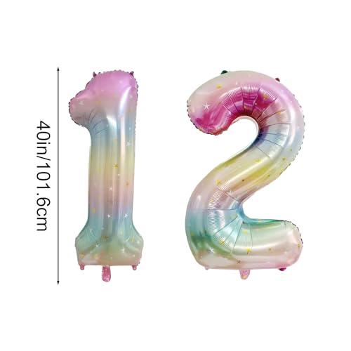 40 Inch Rainbow Number 12 Foil Balloons for Birthday & Parties