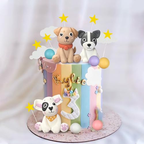 29Pcs Dog Cake Topper Set with Stars Clouds Balls Birthday Party Decor