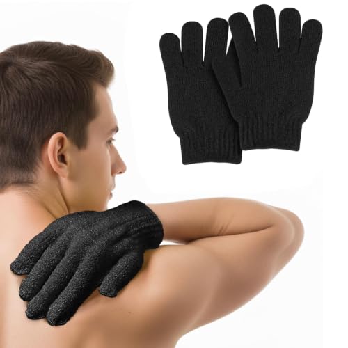 MOLOPPO Exfoliating Bath Gloves 2-Pack - Black Stretch Scrub Mitts
