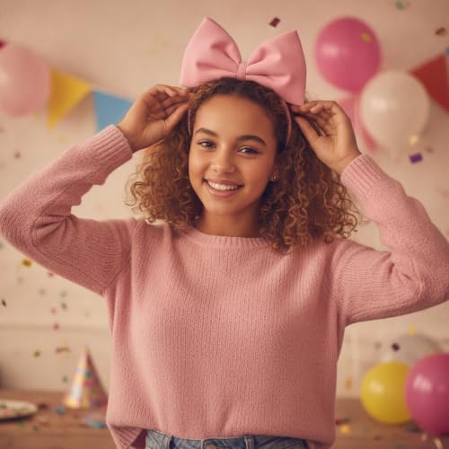 Pink Bow Headband Hair Hoop for Halloween Party and Festive Occasions