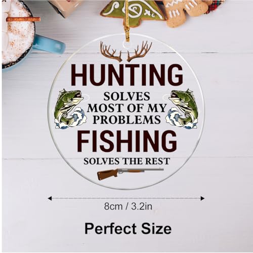 Hunting and Fishing Christmas Ornaments - Amusing Gift for Deer Hunters & Anglers, Acrylic Hanging Decorations - Variation: Hunting