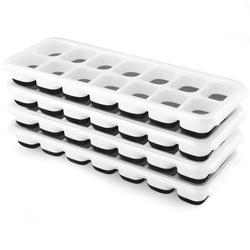 Airabc Black Silicone Ice Cube Trays - 4 Pack with Removable Lid
