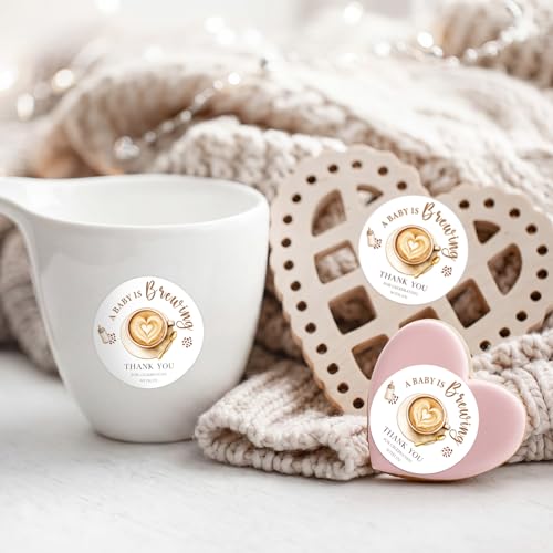Coffee Themed Baby Shower Stickers - A Baby is Brewing (120 Pcs)