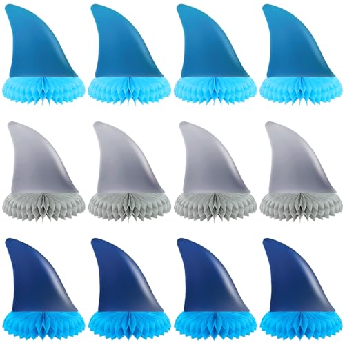 12 Pcs Shark Birthday Party Decoration Favors Fin Honeycomb