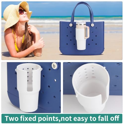 TOYORK Cup Holder for Bogg Bag, White PVC Tumbler Carrier with Shoulder Strap