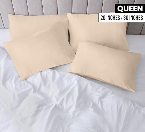 Utopia Bedding Queen Pillowcases Set of 2, Beige Soft Microfiber Pillow Covers