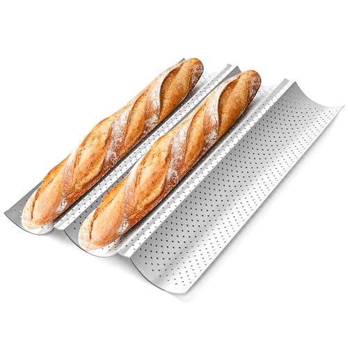 Nonstick Perforated Baguette Bread Pan for 3 Loaves