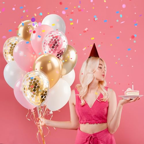 Pink Gold Balloons Set for Birthday Party Decorations - 12In Pastel Balloon Garland with Variation Pink&Gold&White