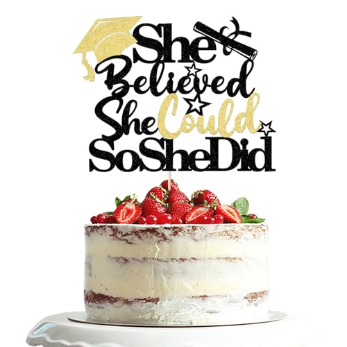 She Believed She Could So She Did 2026 Graduation Cake Topper Black