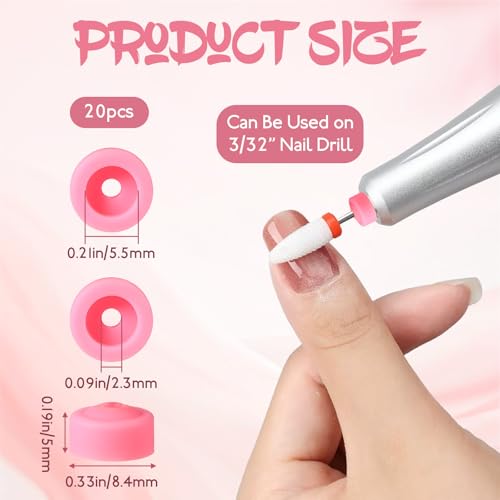 Nail Drill Dust Guards 20 Pcs Silicone Bits Protector Covers Pink