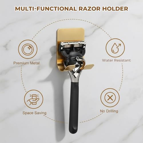 Heran Gold Razor Holder for Shower Wall - 4 Pack Self-Adhesive Hooks
