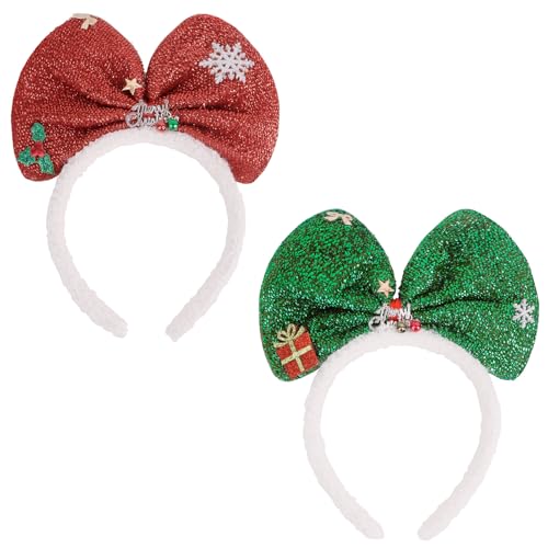 ANBALA 2-Pack Christmas Bow Headband Red Green Holiday Hair Accessories