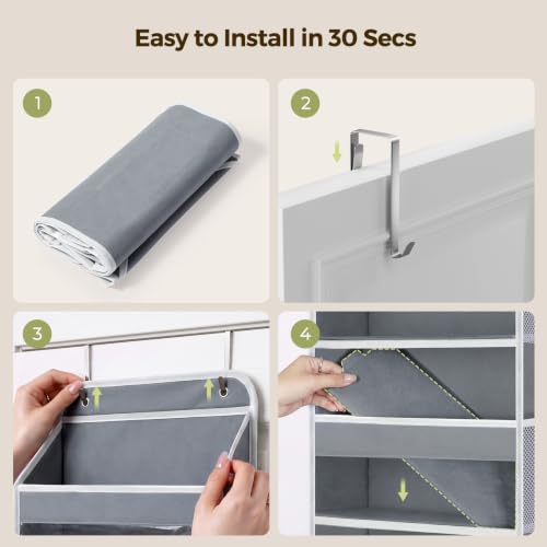 LAMU Over Door Organizer - 4 Tier Grey Storage with PVC Windows
