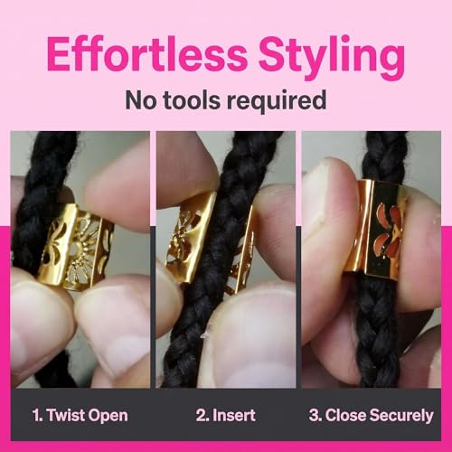 Gold Hair Braids & Dreadlock Cuffs 40-Piece Set for Styling