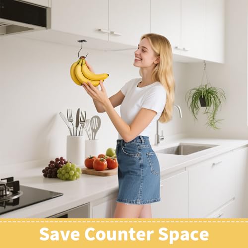CINKSY Folding Banana Hook - Under Cabinet Kitchen Hanger, Black