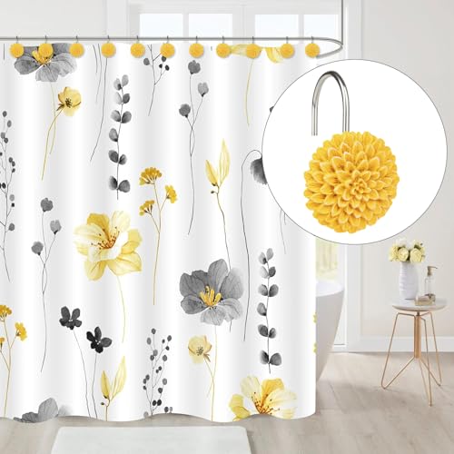 Sunlit Yellow Dahlia Flower Shower Curtain Hooks - 12 Pack