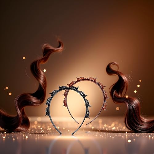 Double Bangs Hairstyle Headband with Clips, Black and Brown 2Pcs