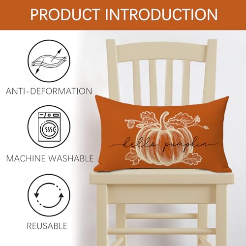 Hello Pumpkin Decorative Throw Pillow Cover 20 x 12 - Autumn Home Decor