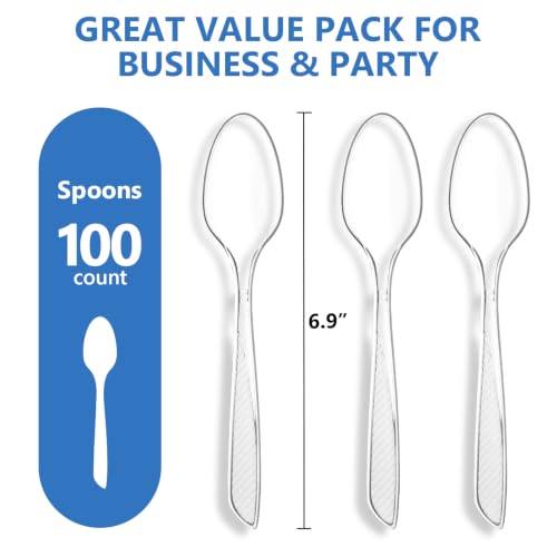 SACATR 100 Count Heavy Duty Clear Plastic Spoons - Disposable Cutlery