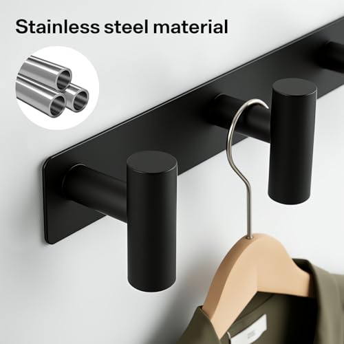 Black Wall Mounted Coat Rack with 5 Hooks - Heavy-Duty Towel Hanger