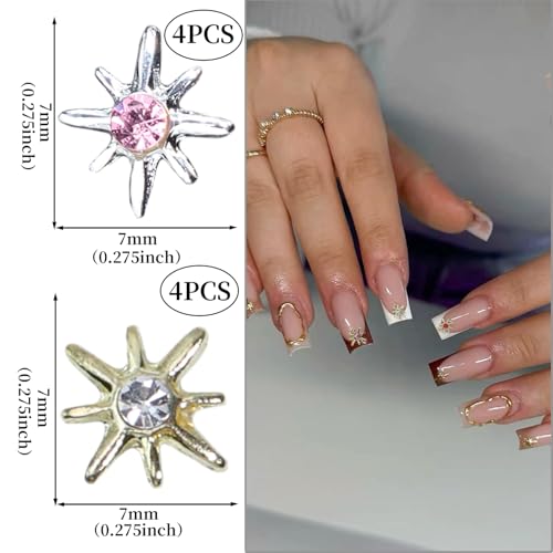 KRTBKR 3D Gold and Silver Star Nail Charms Metallic Studs Rhinestones for Acrylic Nails Manicure
