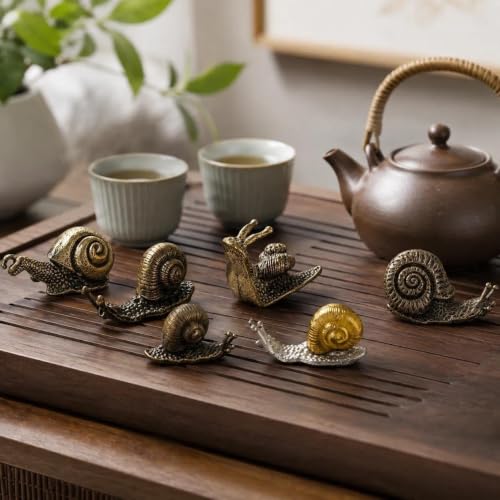 5 Piece Antique Brass Snail Statue Set for Home Decor