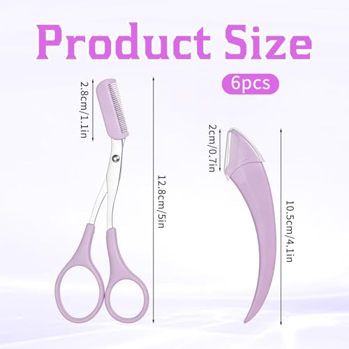 Eyebrow Trimming Scissors with Comb 6-Piece Set - Stainless Steel Brow Trimmer