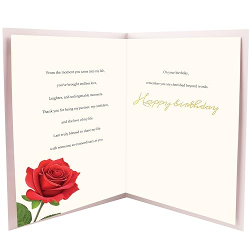 Elegant Rose Birthday Card for Wife with Starry Finish - 5.6 x 8.1"