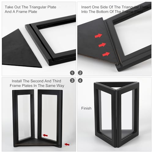 Black 5x7 Inch Three-Sided Photo Frame with Flameless Candles, Remote & Timer