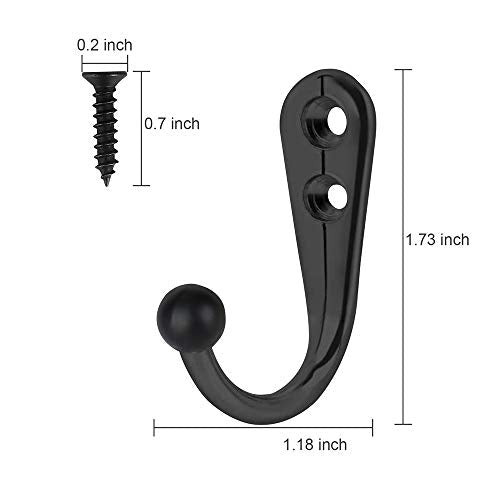 10 Pack Wall Mounted Coat Hooks Black Metal Hanging Hooks for Keys Hats Bags