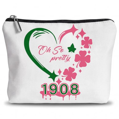 Bogatstvo 1908 Sorority Makeup Bag Pink and Green Travel Toiletry Pouch