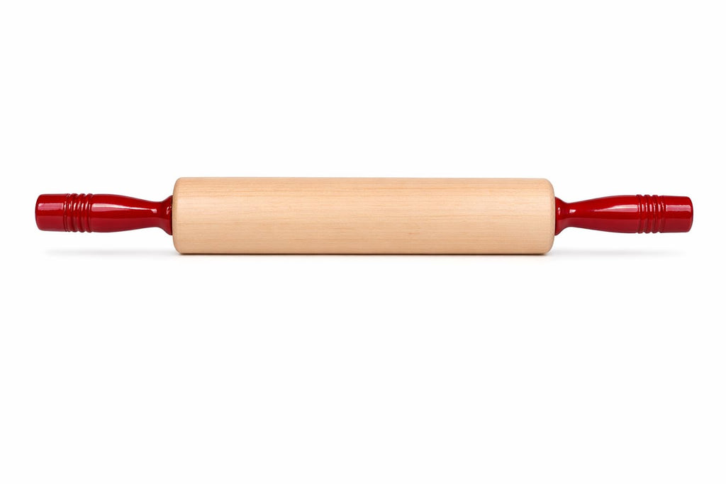 Fletchers' Mill Rolling Pin with Handles, Maple/Cinnabar - 12 inch, Professional Rolling Pins for Baking, Pasta, Pie, Cookie Dough, MADE IN U.S.A.